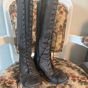 Charles David Black Lace-Up Knee-High Leather Boots